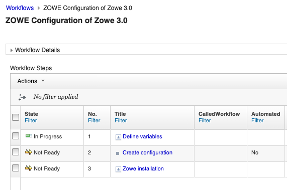 Configuration of Zowe 3.0 workflow